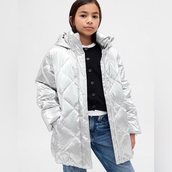 GAP Other - GAP Metallic Silver Hooded Kids Quilted Puffer Coat